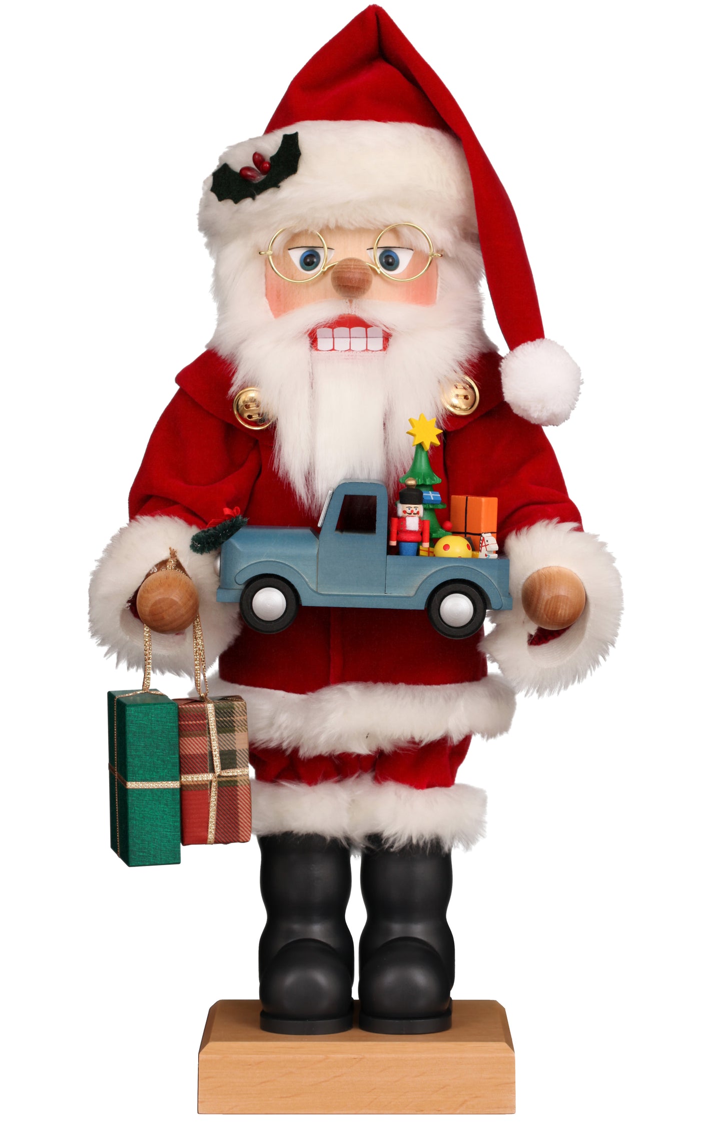 15.5" Santa With Blue Truck and Gifts - German Nutcracker