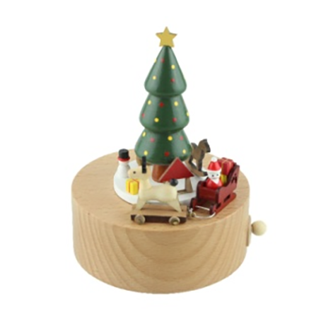 Wooden Music Box Christmas Tree Elk Sleigh