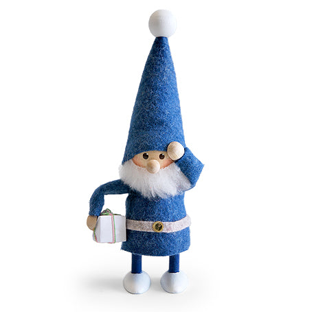 blue santa carrying one gift
