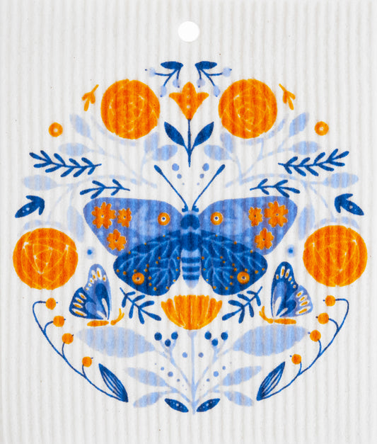Swedish Wash Towel, Butterfly in Floral Pattern
