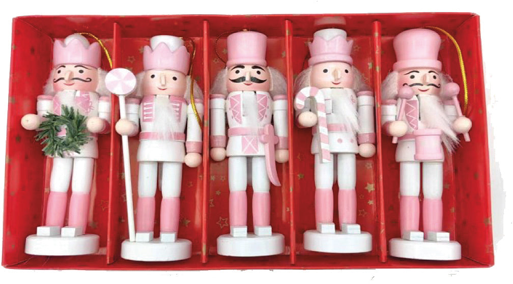 Pink & White Nutcracker Ornaments, Set of 5