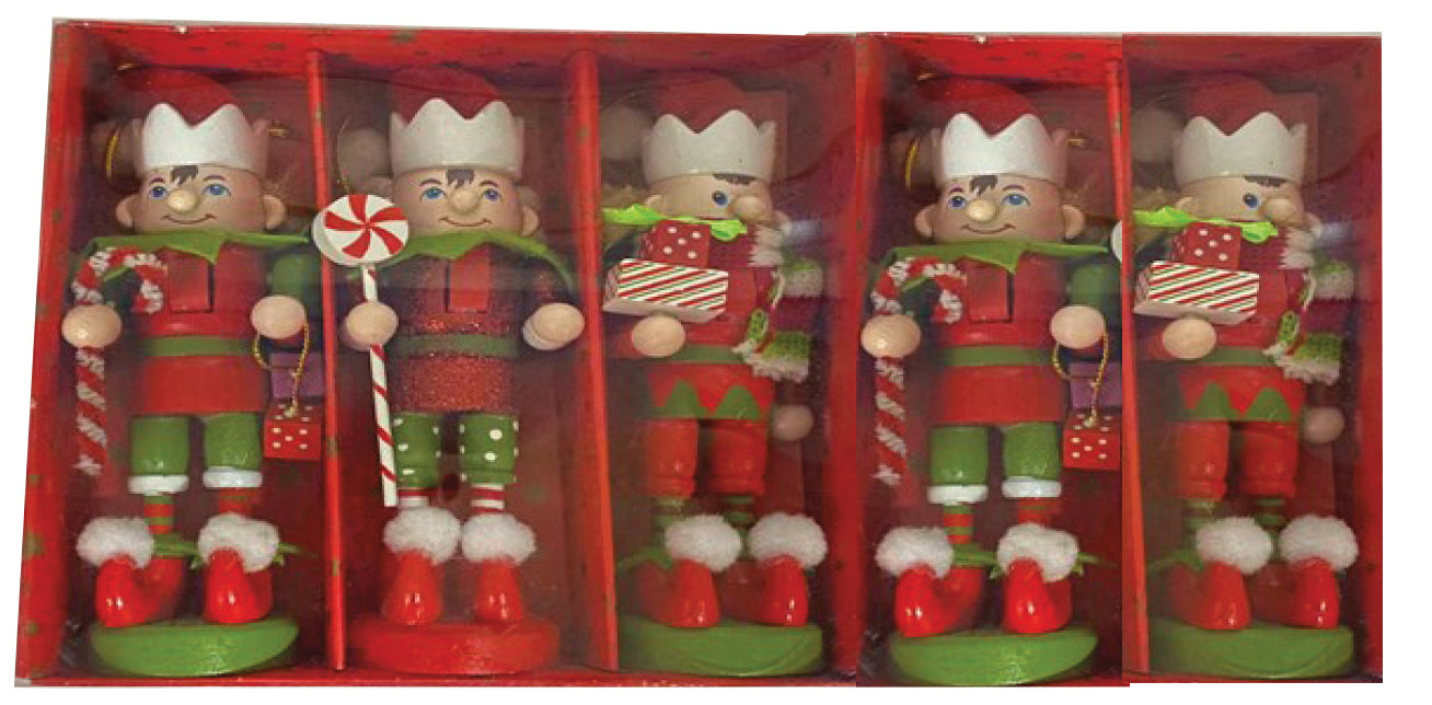 Elf Nutcracker Ornaments, Set of 5