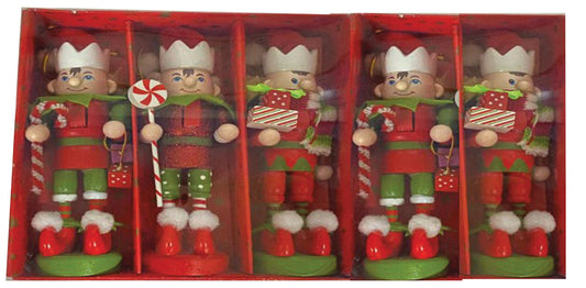 Elf Nutcracker Ornaments, Set of 5