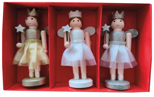 Fairy Princess Nutcracker Ornaments, Set of 3