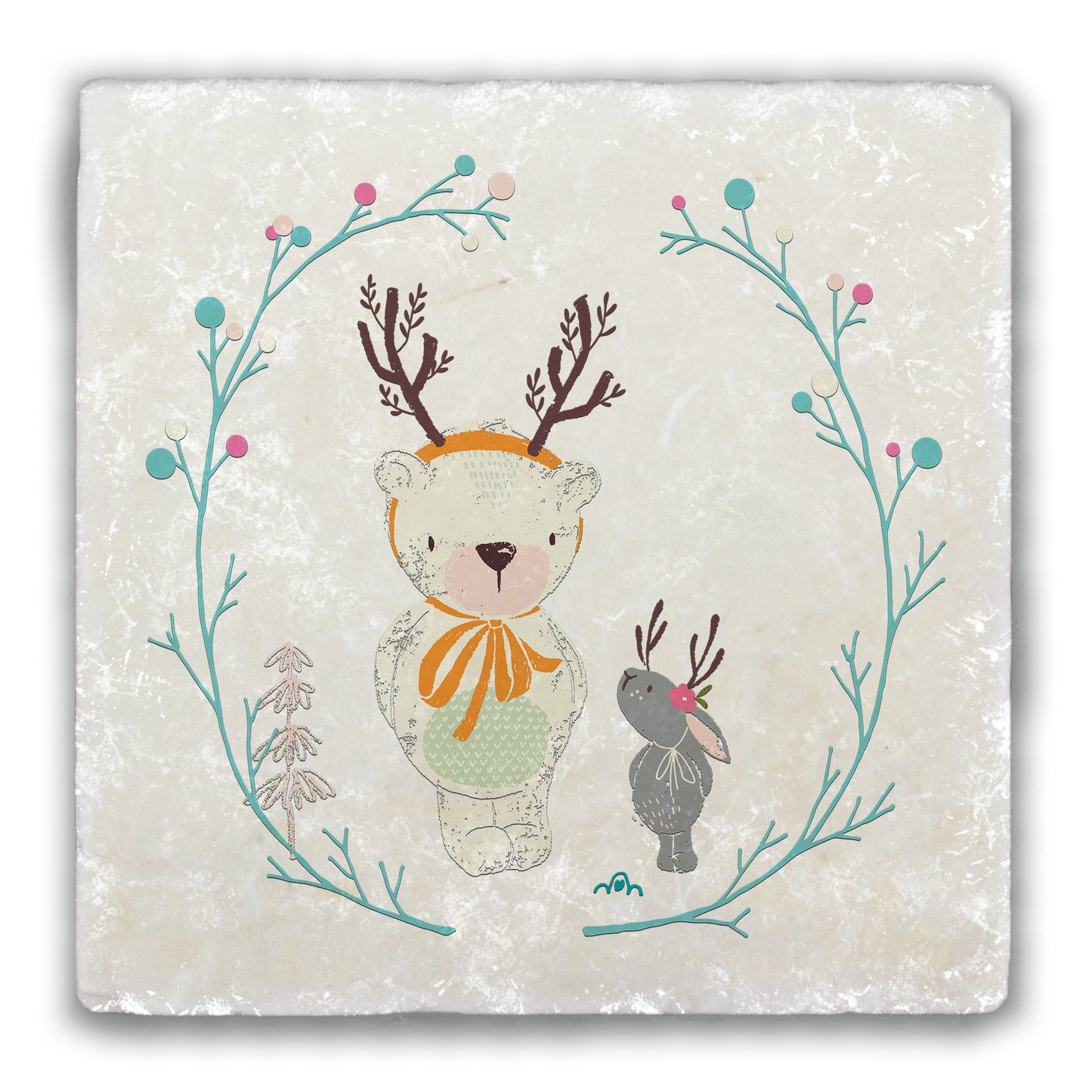 Bear and Rabbit Tumbled Stone Coaster