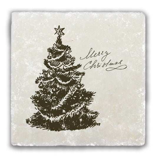 Merry Christmas Tree Tumbled Stone Coaster