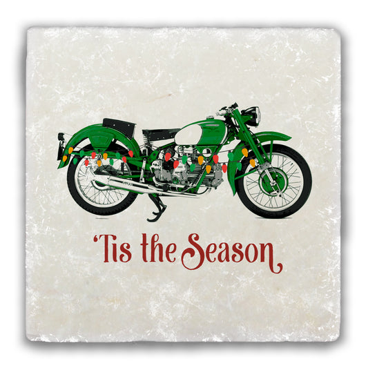 'Tis the Season Motorbike Tumbled Stone Coaster