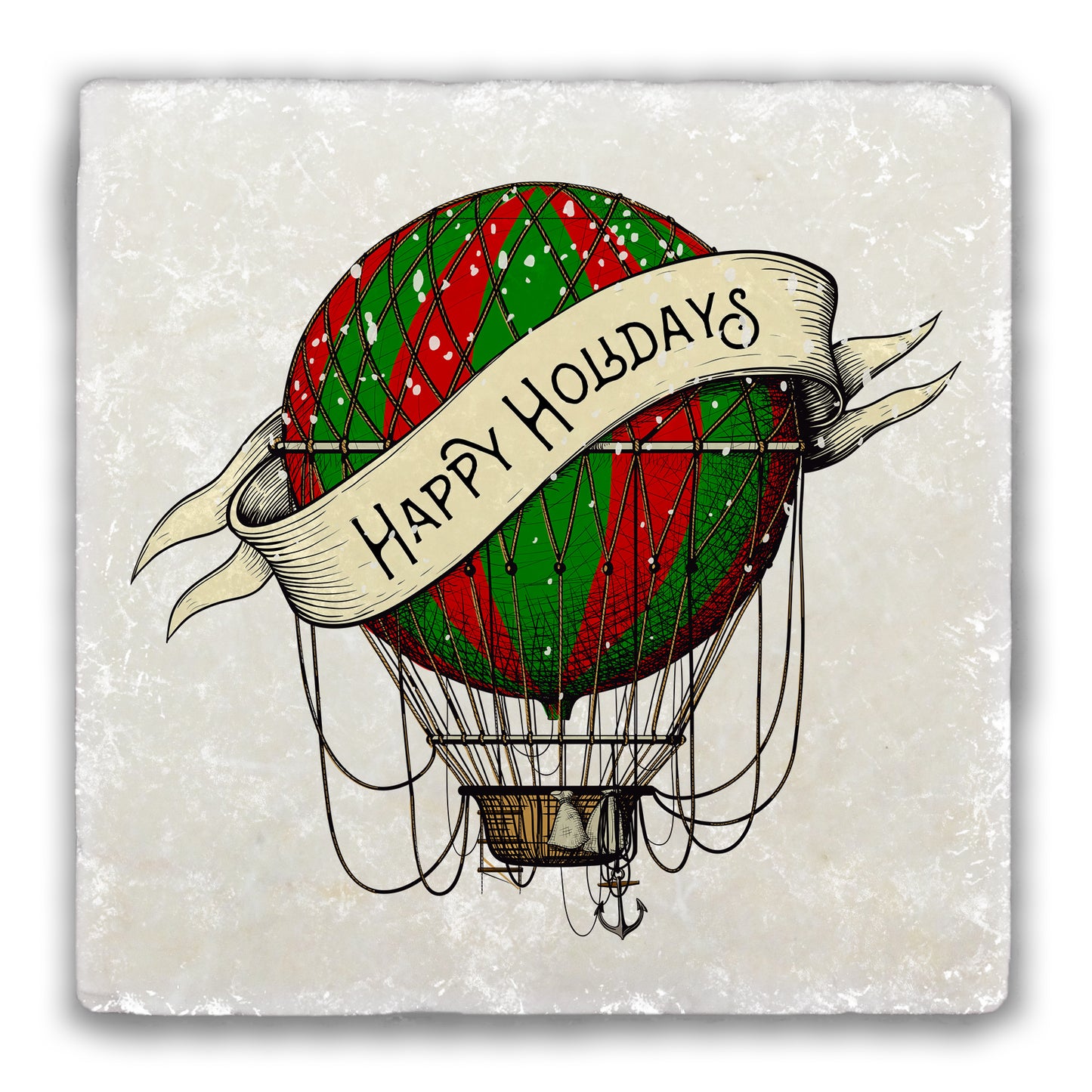 Happy Holidays Balloon Tumbled Stone Coaster