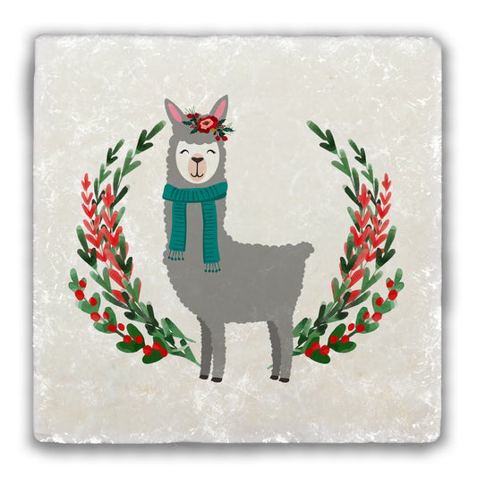 Llama Wreath Tumbled Stone Coaster