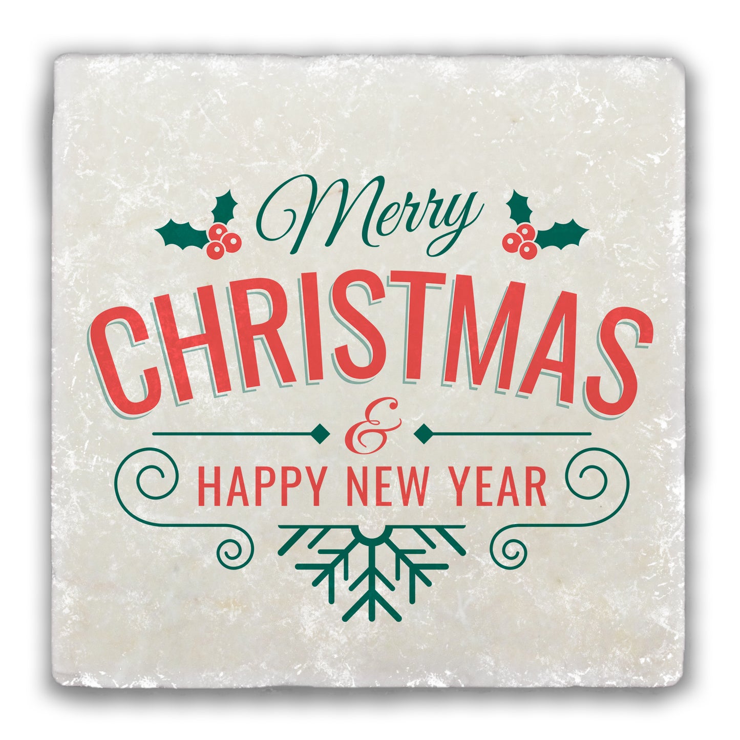 Merry Christmas & Happy New Year Tumbled Stone Coaster