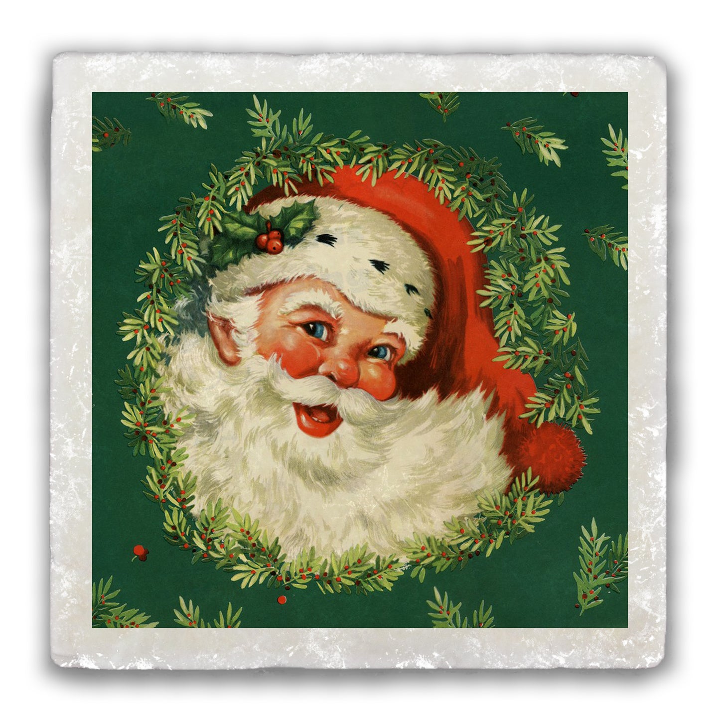 Santa Wreath Tumbled Stone Coaster