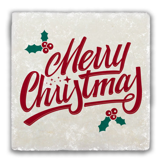 Merry Christmas Tumbled Stone Coaster