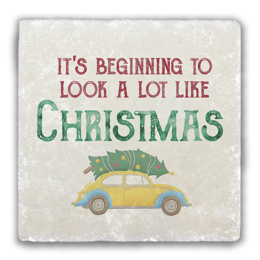 It's Beginning to Look a Lot Like Christmas Tumbled Stone Coaster