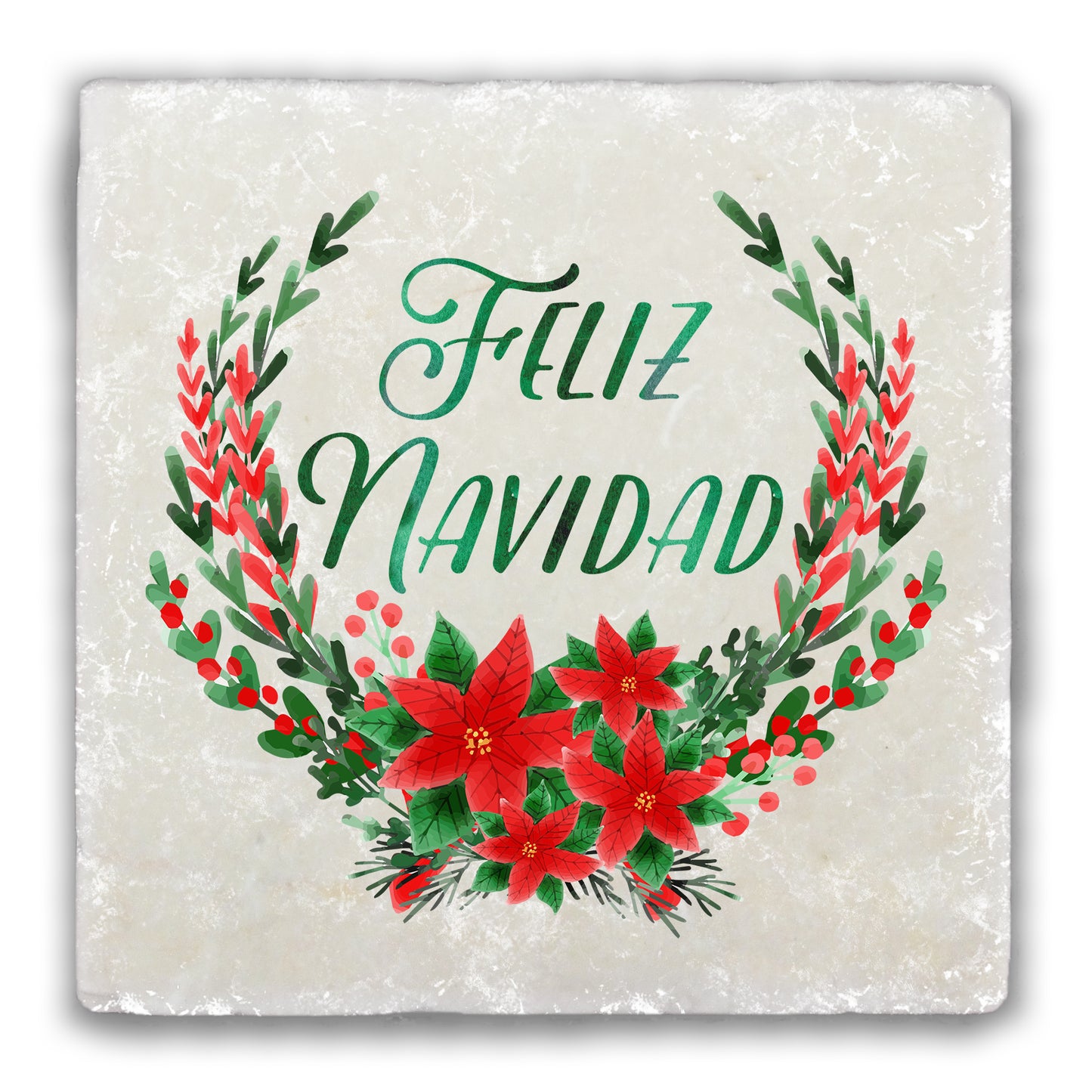 Feliz Navidad Tumbled Stone Coaster