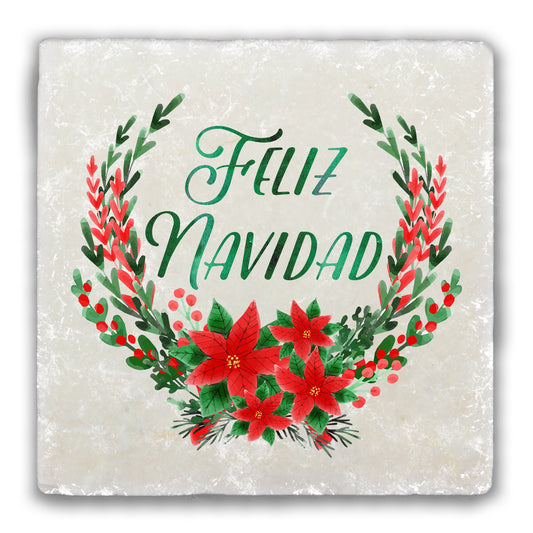 Feliz Navidad Tumbled Stone Coaster