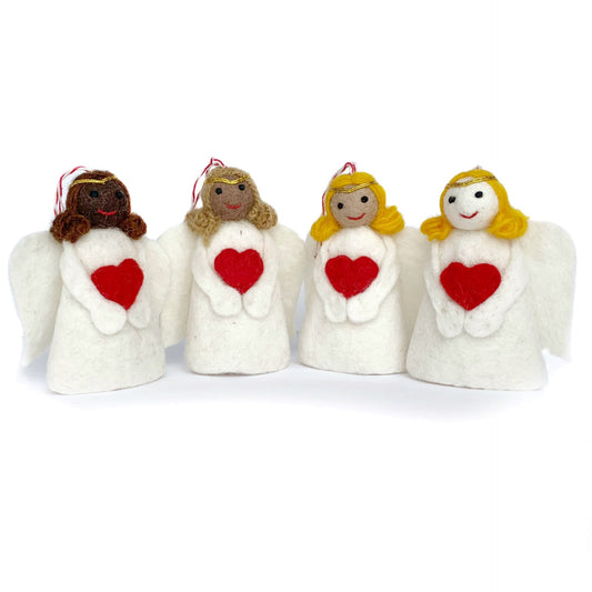 Angel Felt Wool Ornament, dark, medium, light or white