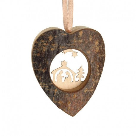 Small Wooden Heart Ornament - Holy Family