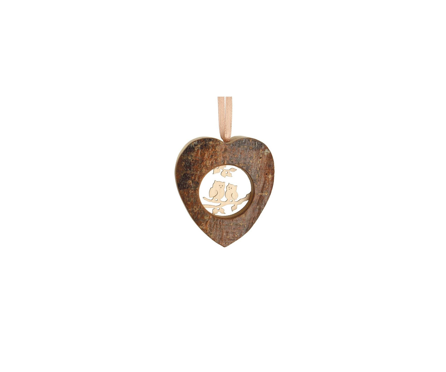 Small Wooden Heart Ornament - Owls