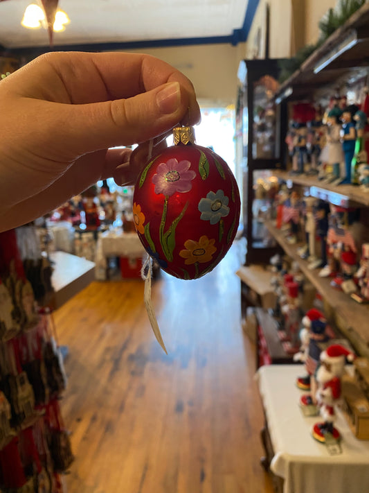 Easter Egg Glass Ornament - Small, Red