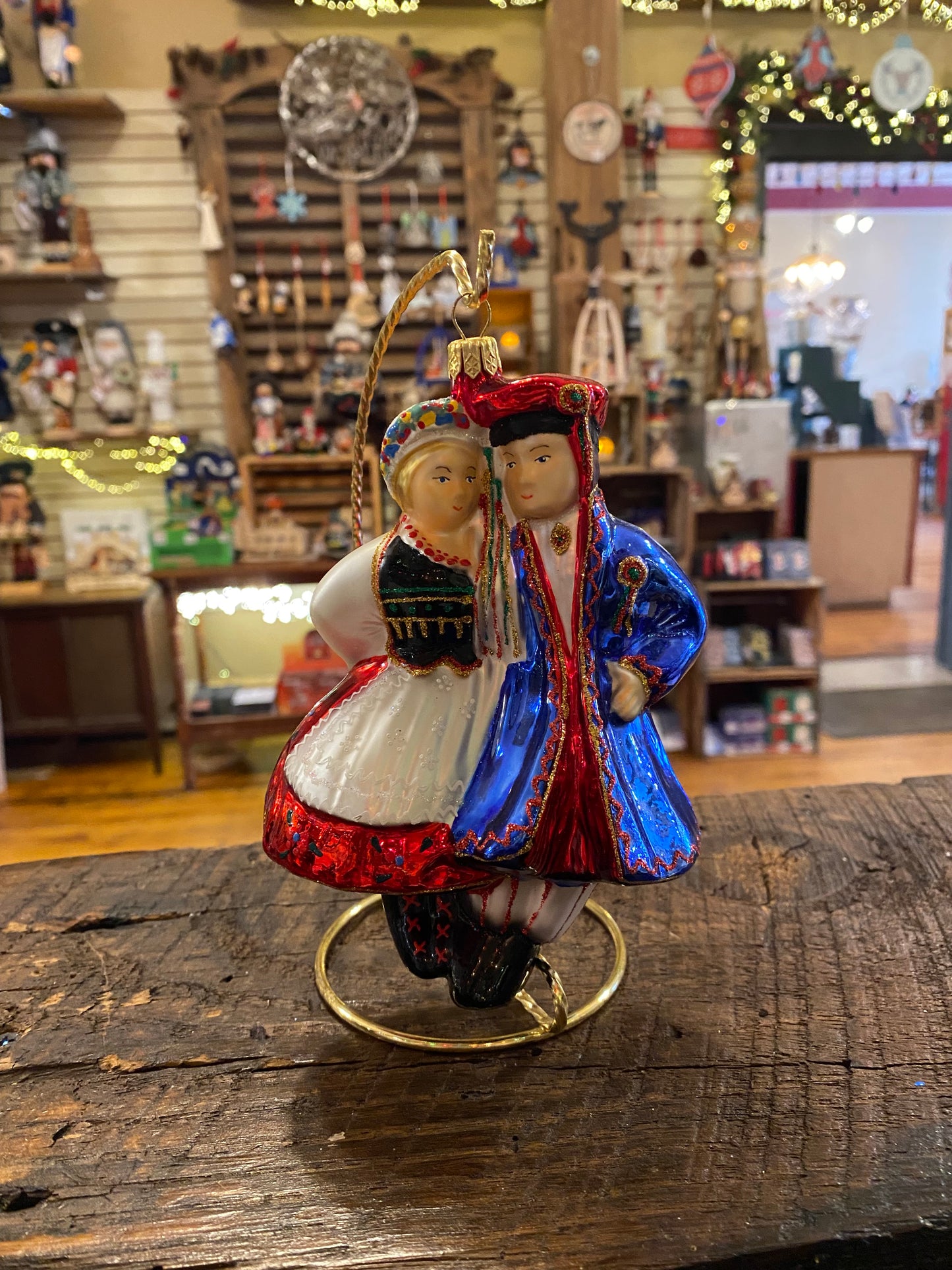 Polish Dancers Glass Ornament - With Stand