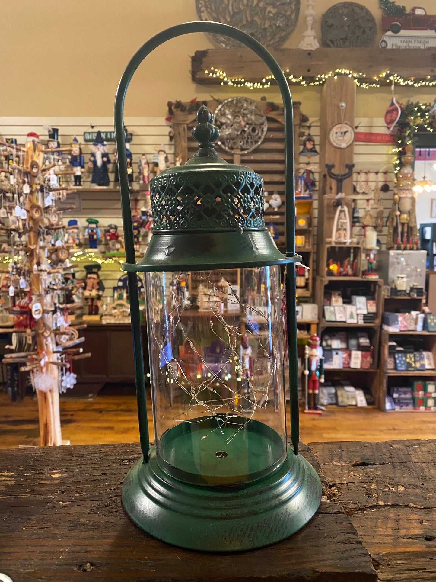 red/green metal lantern