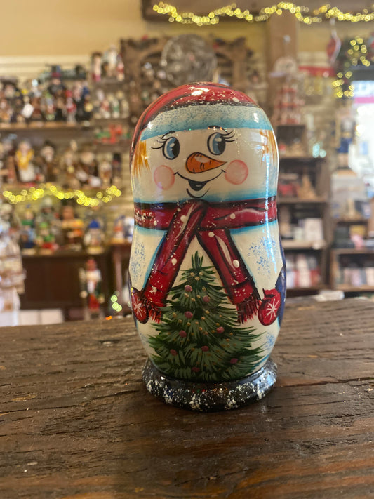 Snowman with nightcap nesting doll - medium