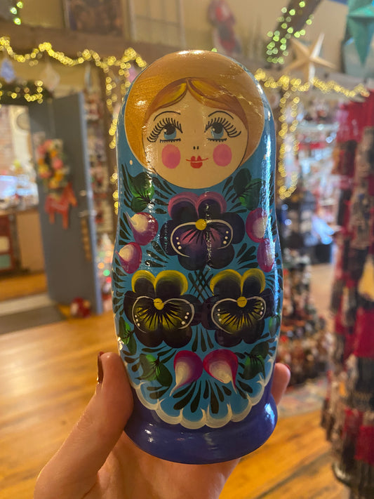 Floral Blue Large Nesting Doll