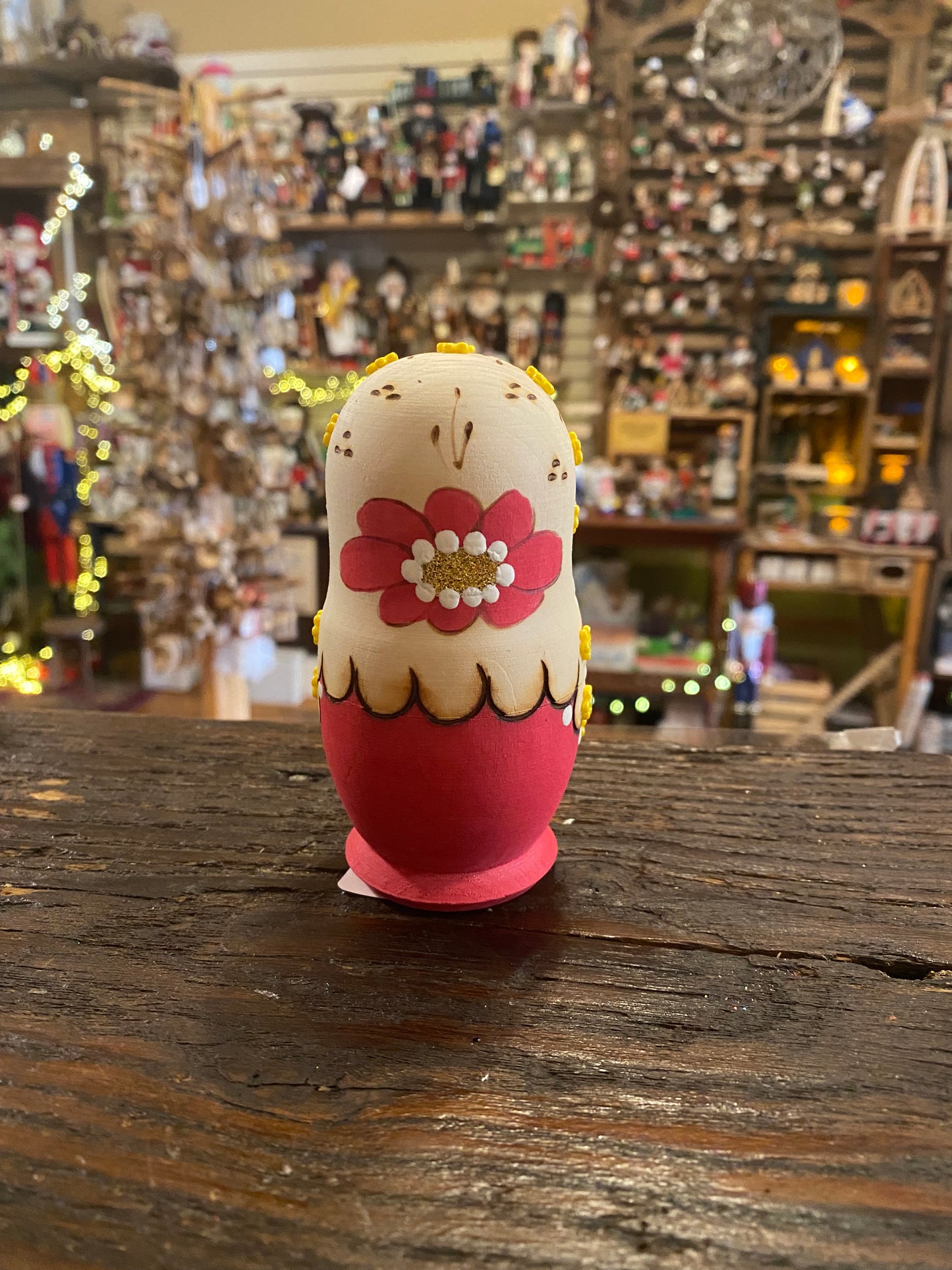 Pink with yellow flowers nesting doll