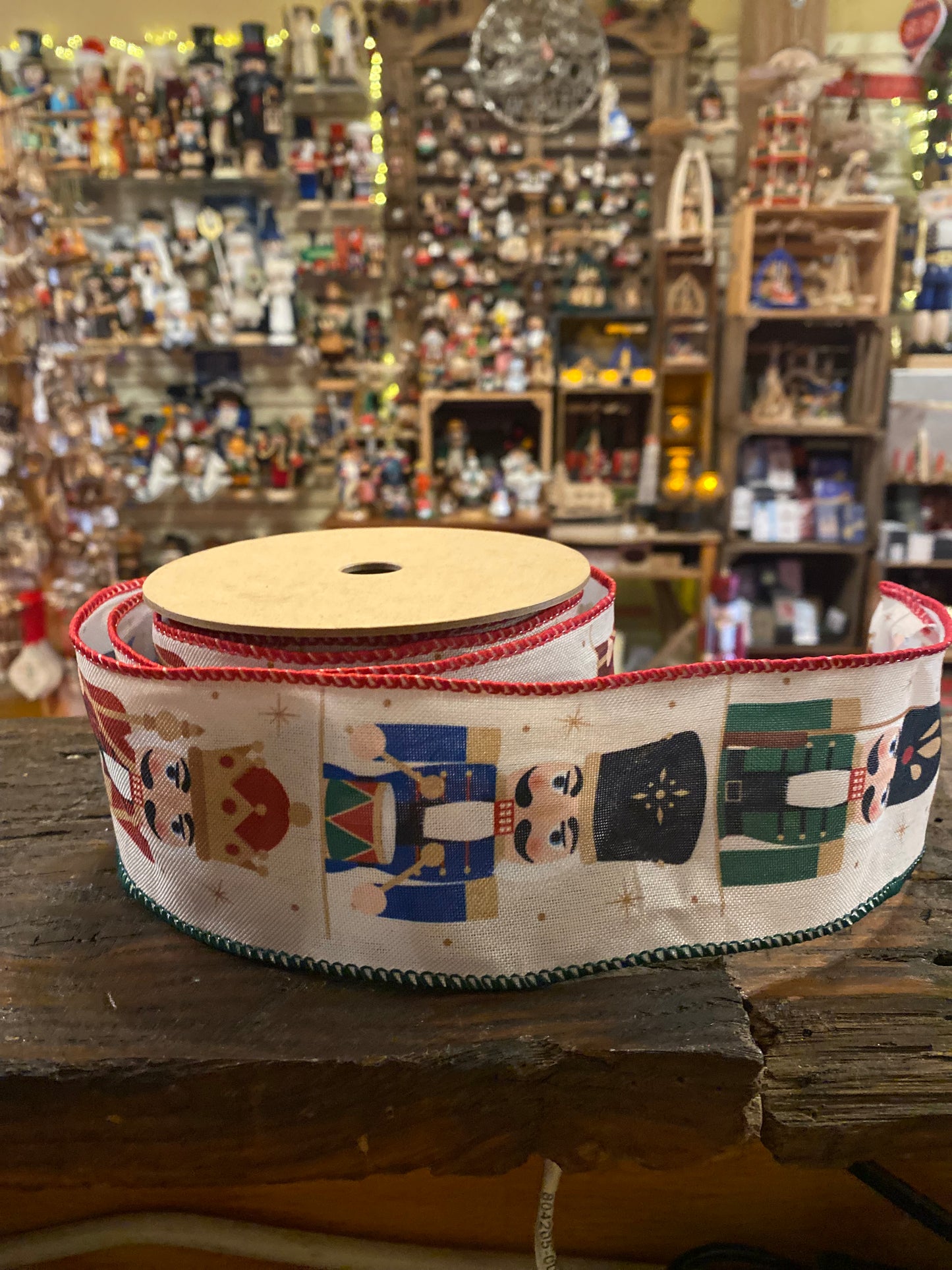 2 1/2" wired ribbon - nutcracker with red & green edge - 10 yards