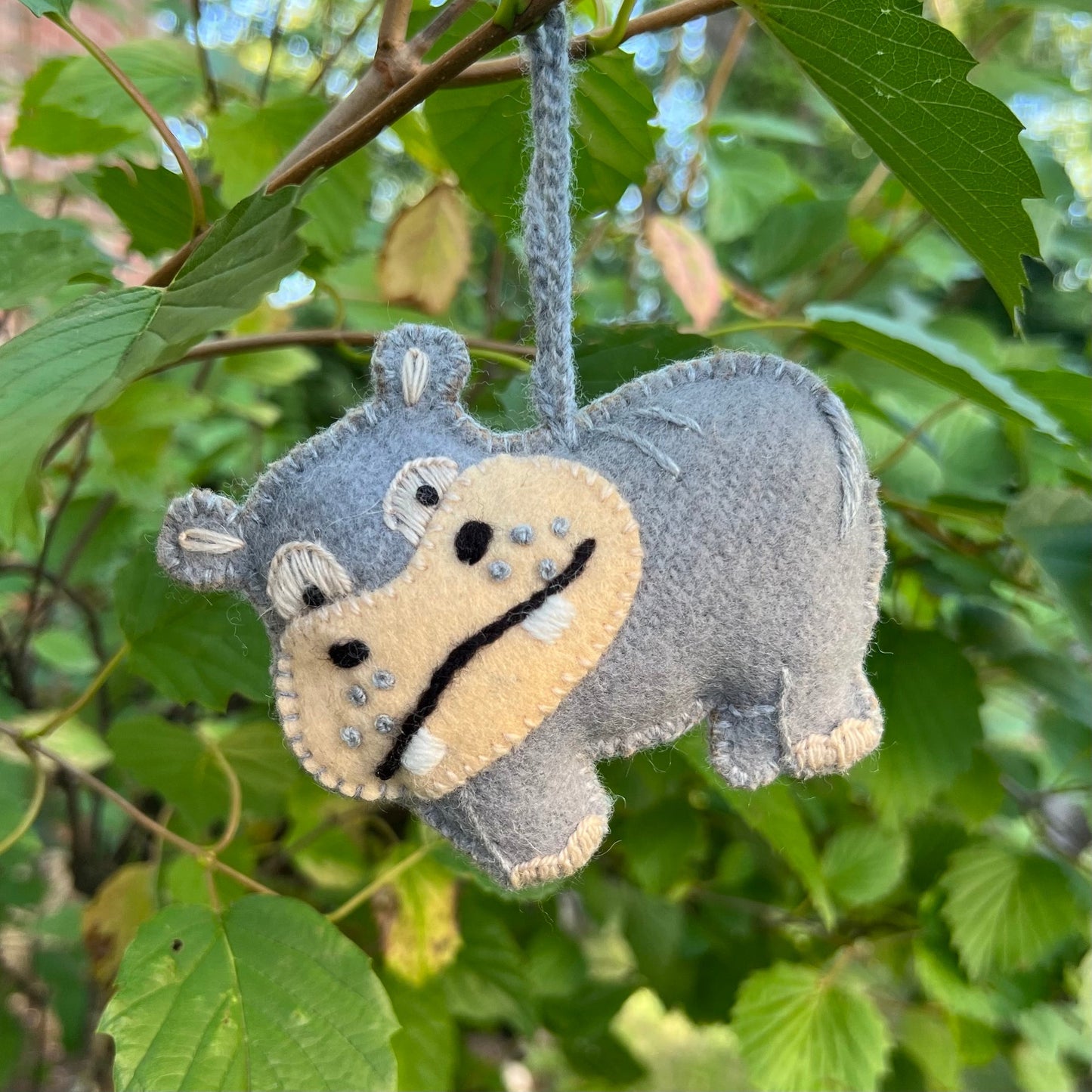 Hippo Embroidered Wool Ornament