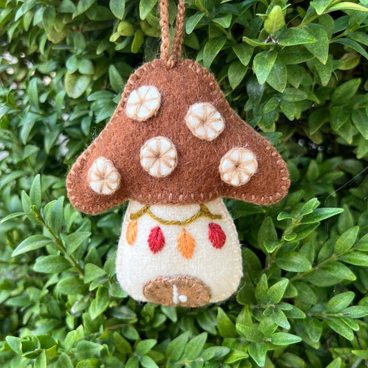 Mushroom House Embroidered Wool Felt Ornament