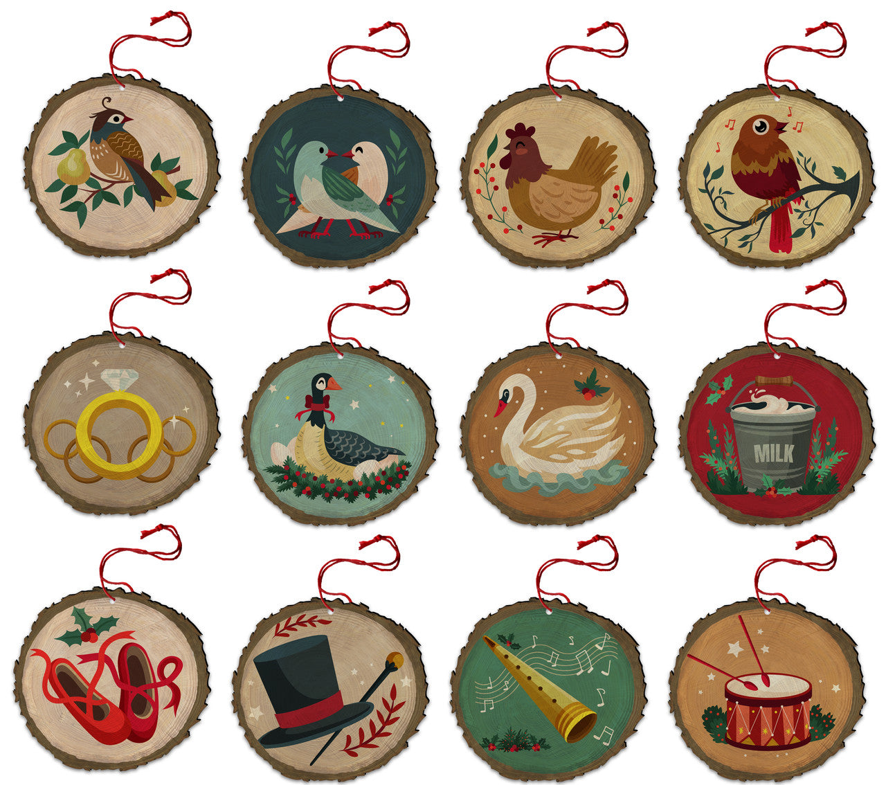 The Twelve Days of Christmas Ornaments - Set of 12