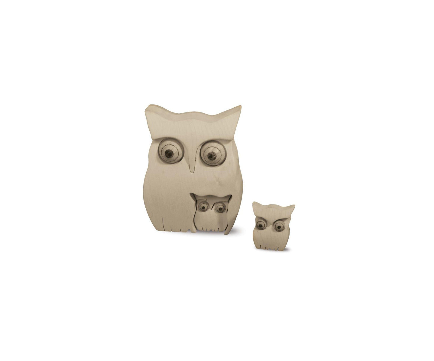 Owl with Two Kids Untreated Maple Wood