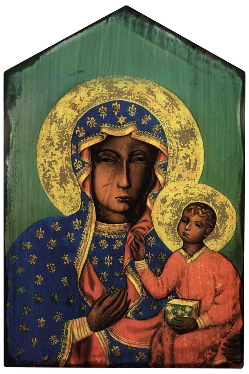 Our Lady of Czestochowa Rustic Wood Icon Plaque