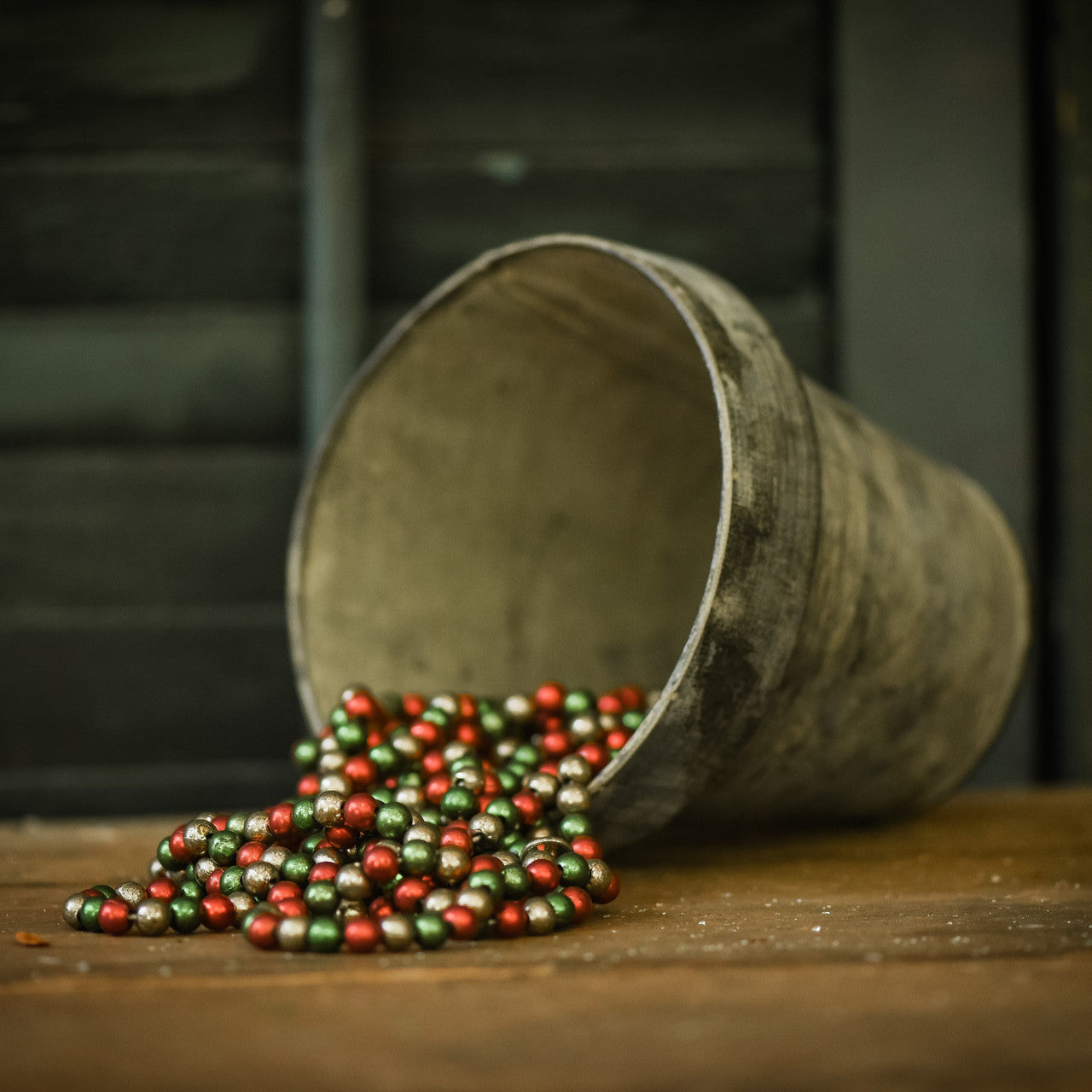 Large Aged Red, Green, & Silver Bead Garland