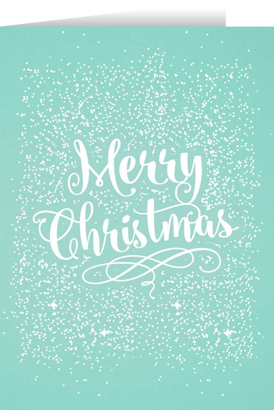 Merry Christmas Teal with white Snow Christmas Cards