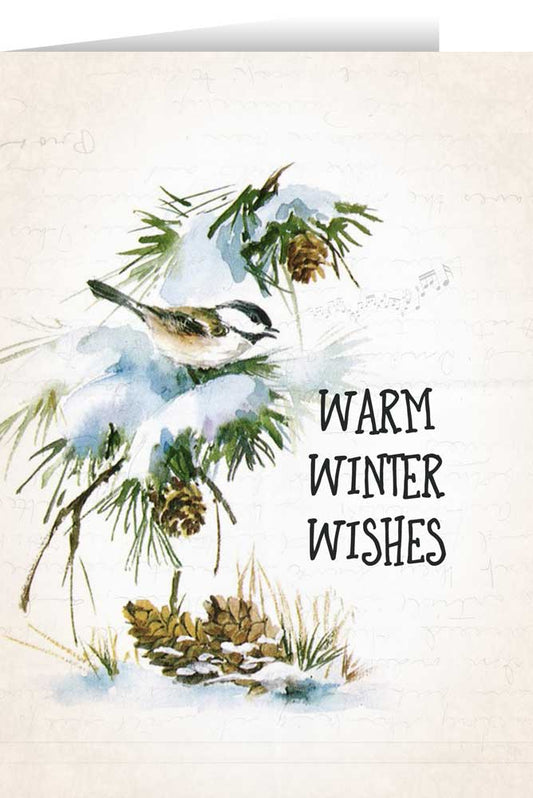 Warm Winter Wishes with Vintage Bird in Snow Christmas Cards (Box of 25)