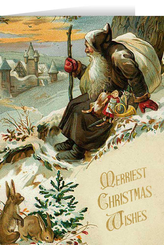 Vintage Santa Watching Over Town Christmas Cards (Box of 25)