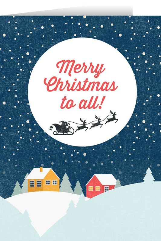Merry Christmas to All with Flying Sleigh Christmas Cards (Box of 25)