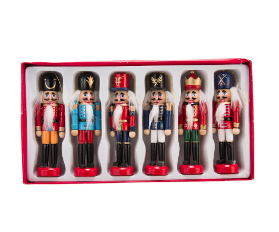 5" Wooden Nutcracker Ornaments, 6 Assorted