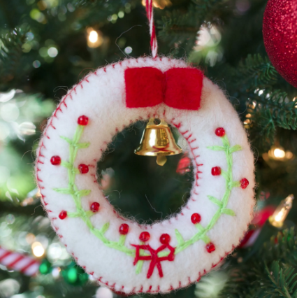 Wreath with Bell Ornament, Felt Wool