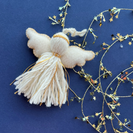 Fringe Angel Ornament, Embroidered Wool