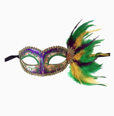 Glitter Swirl Eyelet Mask with Side Feathers