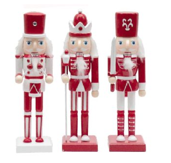 10" Red and White, 3 Assorted Nutcrackers