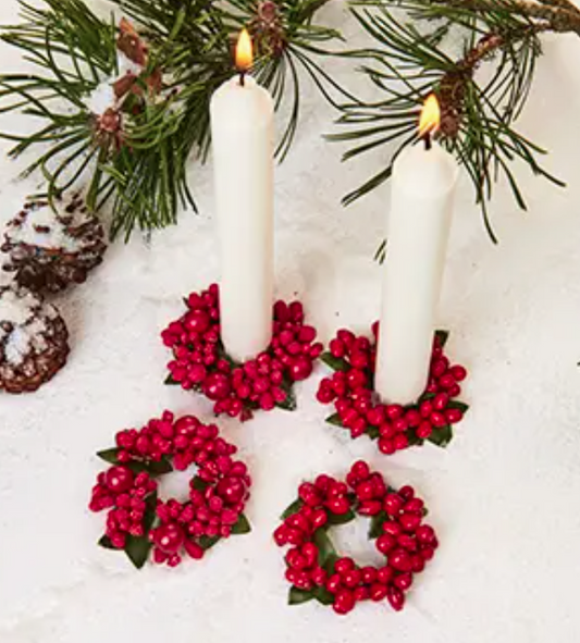 Candle Rings w/ Red Berries, Box of 2, 2 Assorted