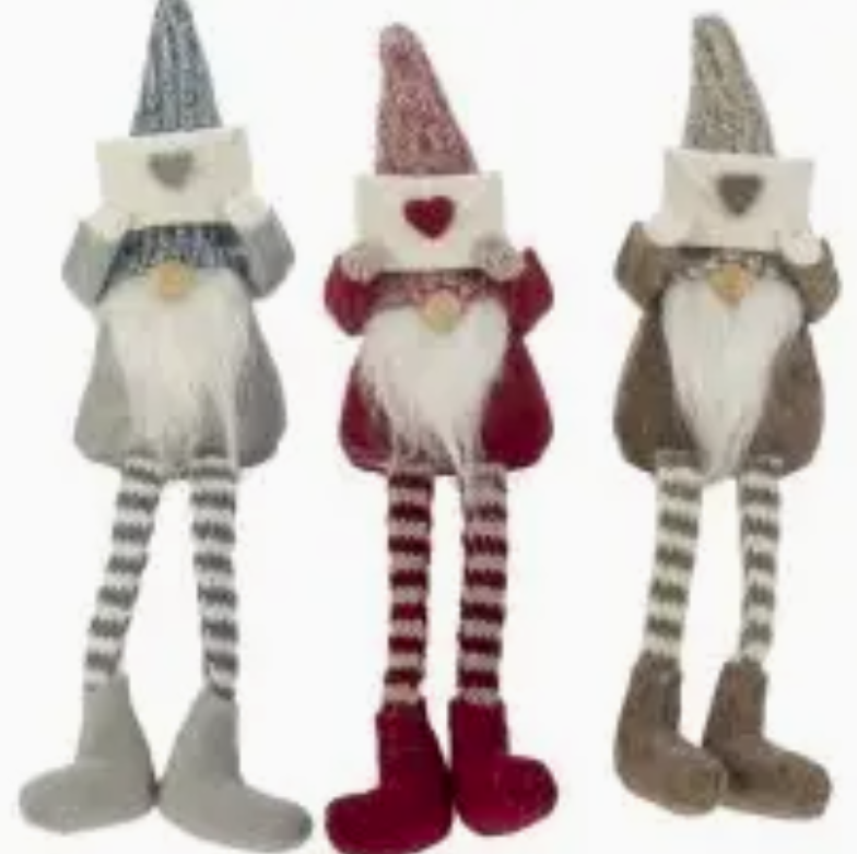 Red, Brown & Grey Fabric Santa W/Letter, 3 Assorted