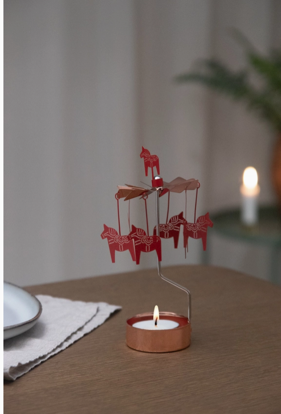 Rotary Candleholder, Dala Horse, Red
