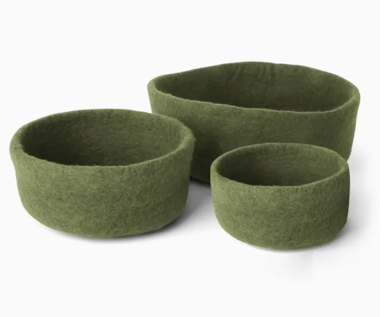Pine Green Wool Bowls