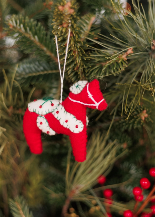 Felt Ornament, Dala Horse, Red