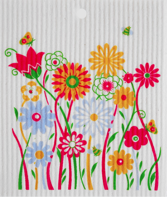 Colorful Flowers & Bugs, Swedish Wash Towel